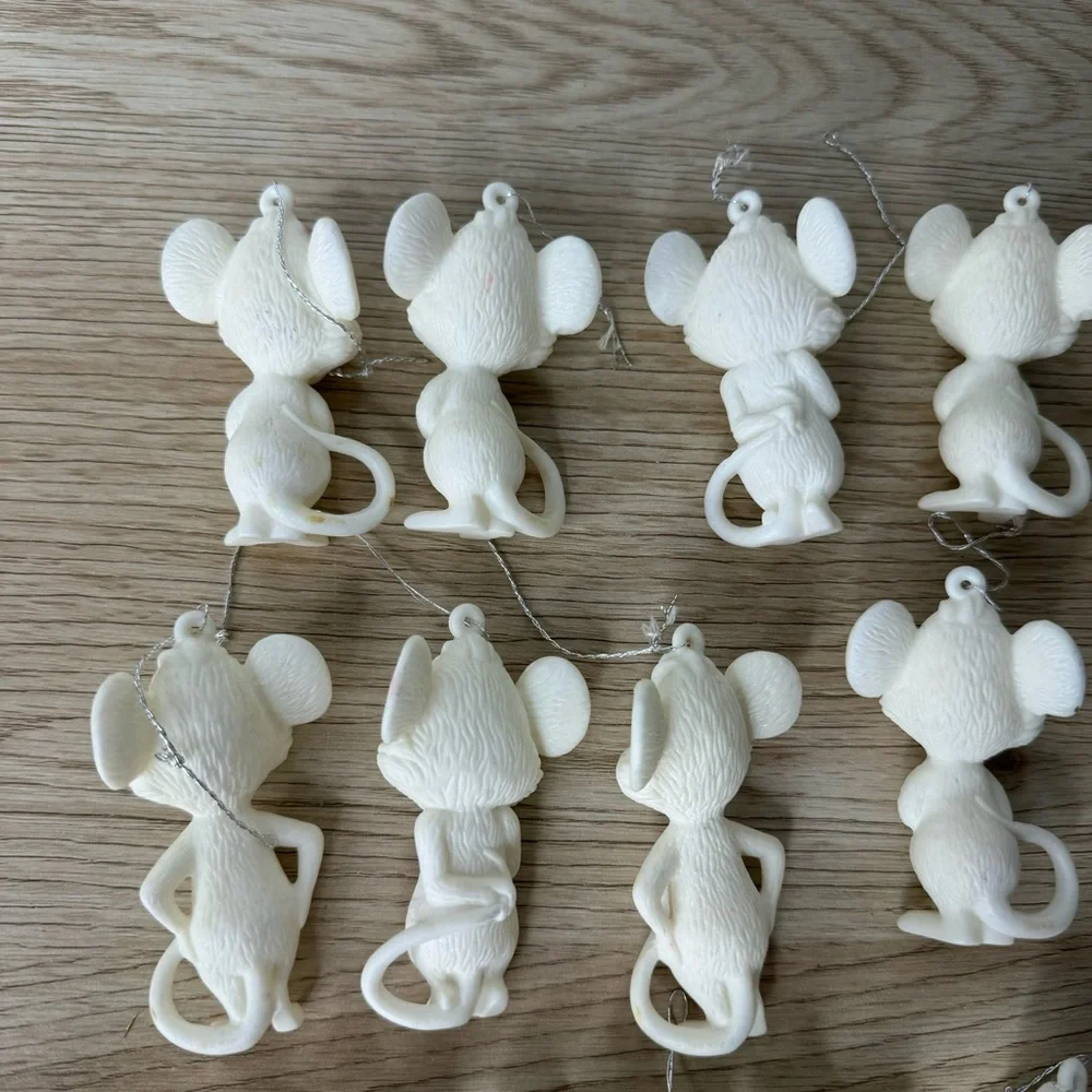 Vintage Christmas Mice Ornaments HONG KONG Plastic Set‎ of 14 Classic Tacky MCM